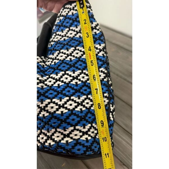 Vince Camuto Blue White Woven Harlo Tote Shoulder Leather Blend Purse - Picture 15 of 15